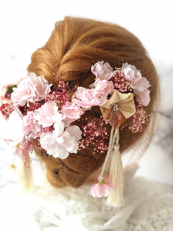 【成人式振袖・卒業式袴に❤︎】桜とかすみ草の髪飾り 4枚目の画像
