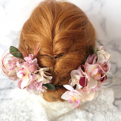 【成人式振袖・卒業式袴に❤︎】アーティフィシャルフラワーの髪飾り（水引ピンク） 2枚目の画像