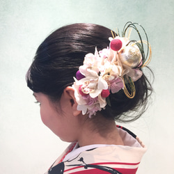 【成人式振袖・卒業式袴に❤︎】アーティフィシャルフラワーの髪飾り（水引ピンク） 7枚目の画像