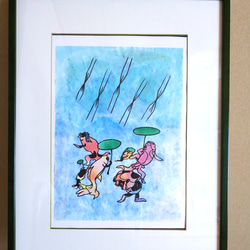 雨だ‼️にはかあめんぼう 切り絵 浮世絵 国芳　金魚 2枚目の画像
