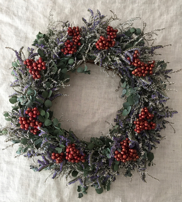 ユーカリとシネンシスのクリスマスリース　28㎝　 1枚目の画像