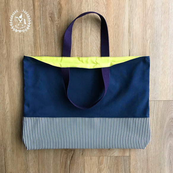 *入学入園アイテム *レッスンバッグL/ Lesson bag L　NVY×YEL×Stripe 2枚目の画像