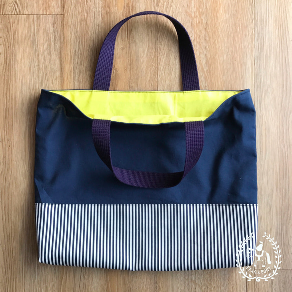 【受注】*入学入園アイテム *レッスンバッグセットA/ Lesson bag set A　NVY×YEL×Stripe 5枚目の画像