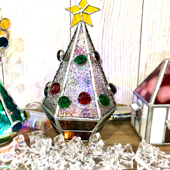 クリスマスツリー　ステンドグラス　キャンドルホルダー★Christmas tree 1枚目の画像