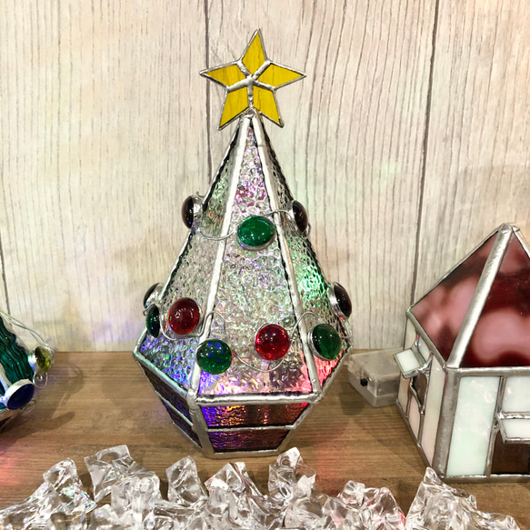 クリスマスツリー　ステンドグラス　キャンドルホルダー★Christmas tree 2枚目の画像