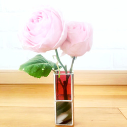 スクエア　アンティークガラスの一輪挿し　ピンク★ステンドグラス花瓶 3枚目の画像