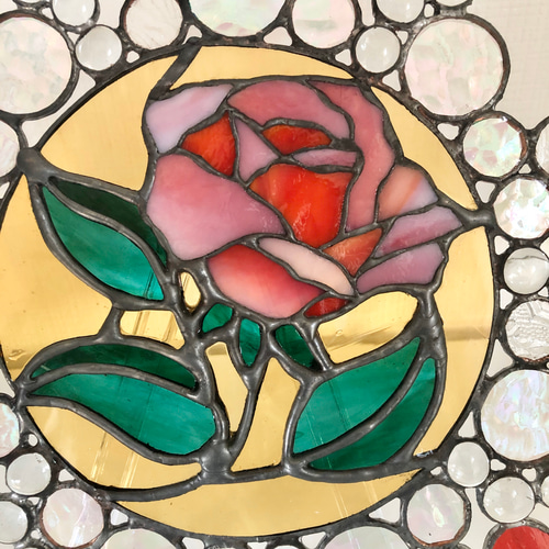 ステンドグラスパネル　薔薇③ ステンドグラスパネル☆薔薇 フォトフレーム・写真立て moon