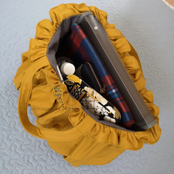 【大容量】スモッキング刺繍の大きなトートバッグ ｰCARRYiN turquoise ｰ 9枚目の画像