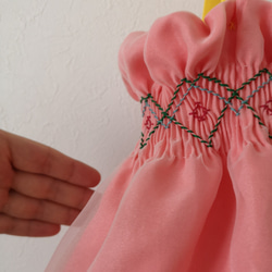 シャーベットカラーのふんわり切り替えギャザーバッグ（オレンジピンク）ｰ Fluffy smocking bag ｰ 8枚目の画像