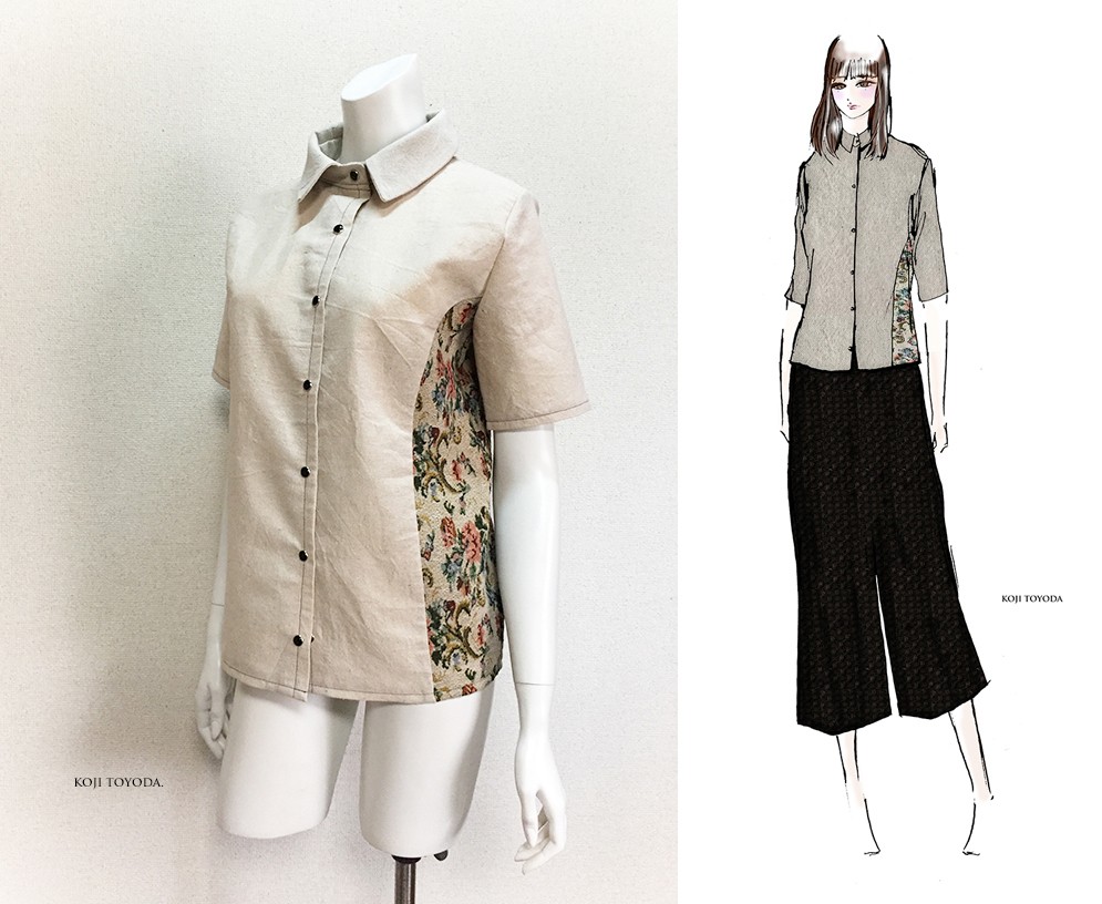 【1点もの・デザイン画付き】ゴブラン織り＆綿麻半袖ブラウス（KOJI TOYODA）