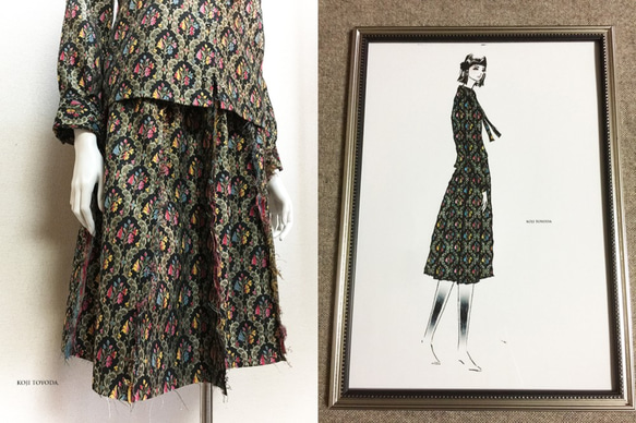 【1点もの・デザイン画付き】ゴブラン織り（金糸入り）8枚接ぎスカート（KOJI TOYODA） 2枚目の画像