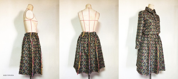 【1点もの・デザイン画付き】ゴブラン織り（金糸入り）8枚接ぎスカート（KOJI TOYODA） 3枚目の画像