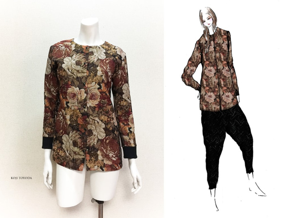 【1点もの・デザイン画付き】ゴブラン織りノーカラーソフトジャケット（KOJI TOYODA） 1枚目の画像