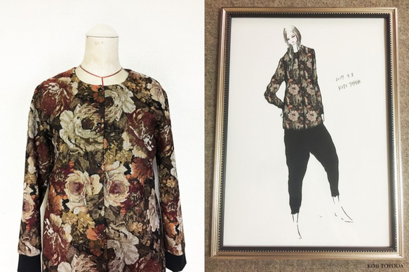 【1点もの・デザイン画付き】ゴブラン織りノーカラーソフトジャケット（KOJI TOYODA） 2枚目の画像