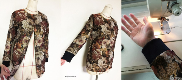【1点もの・デザイン画付き】ゴブラン織りノーカラーソフトジャケット（KOJI TOYODA） 4枚目の画像