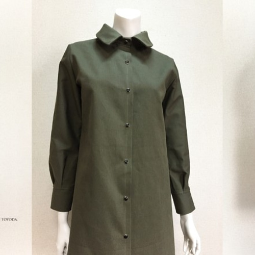 1点もの・デザイン画付き】岡山産デニム（カーキ）シャツ型コート 