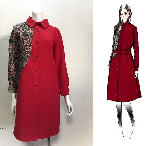 1点もの・デザイン画付き】ベルト付きゴブラン織りアシメトリー  