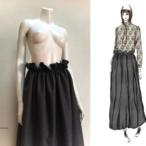 1点もの・デザイン画付き】ハイウエストシャーリングゆったりロング  