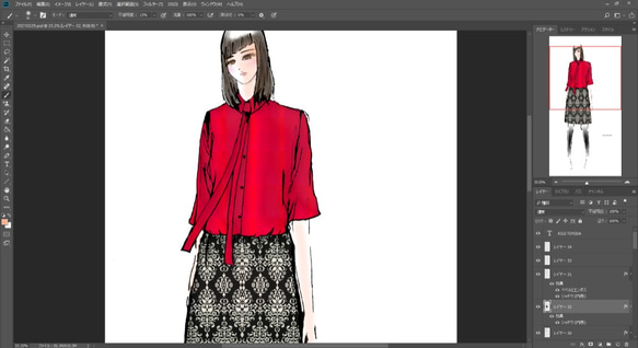 【1点もの・デザイン画付き】タイ付きゆったり着物袖ドットクールニット赤ブラウス（KOJI TOYODA） 5枚目の画像