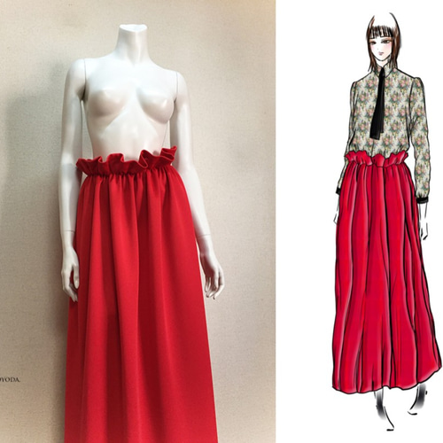 1点もの・デザイン画付き】ハイウエストシャーリングゆったりロング  