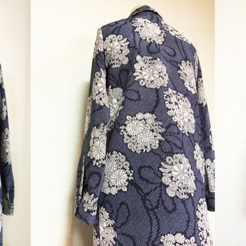 1点もの・デザイン画付き】和柄ちりめんシャツ型タイ付きワンピース 