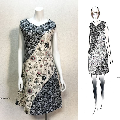 1点もの・デザイン画付き】湾曲切り替えワンピース（KOJI TOYODA  