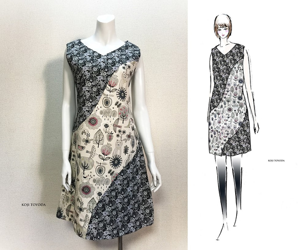 1点もの・デザイン画付き】湾曲切り替えワンピース（KOJI TOYODA  