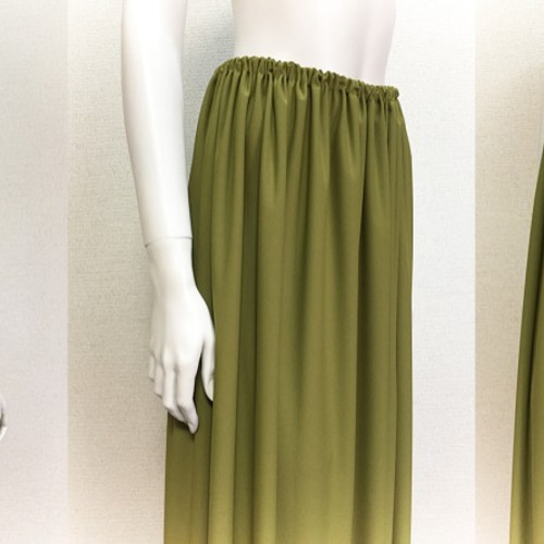 1点もの・デザイン画付き】天竺ニット抹茶色シャーリングスカート  