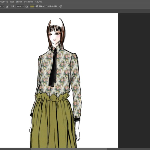 1点もの・デザイン画付き】天竺ニット抹茶色シャーリングスカート  