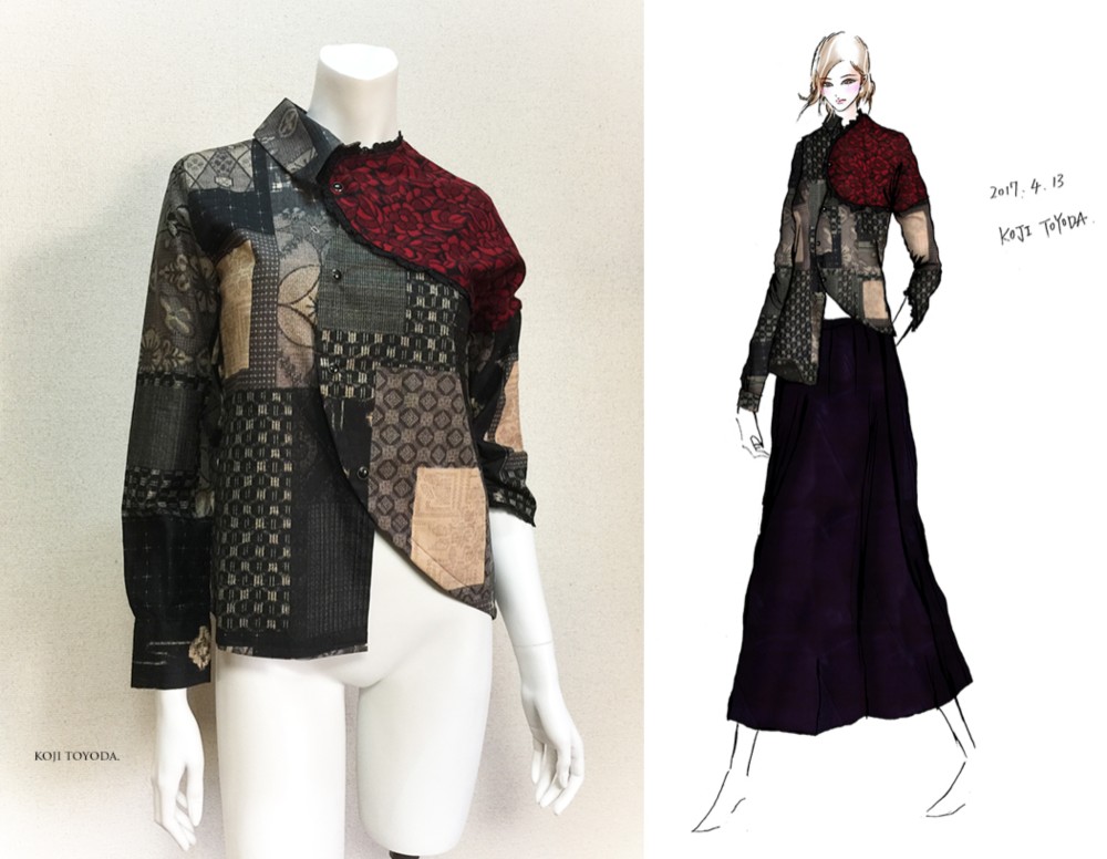 【1点もの・デザイン画付き】和柄アシメトリー変則ブラウス（KOJI TOYODA）