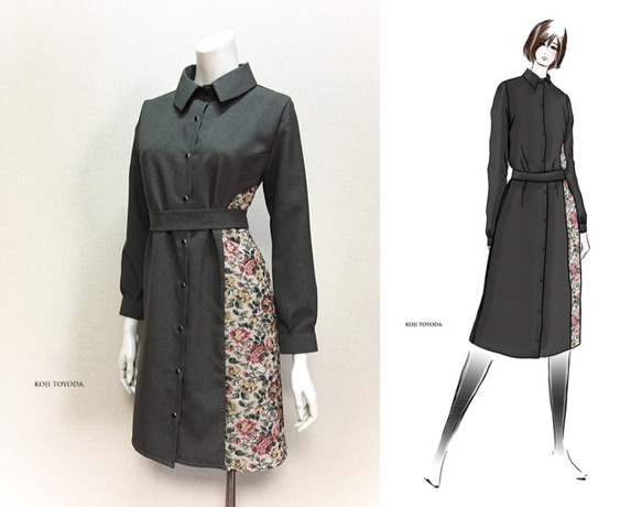 1点もの・デザイン画付き】ベルト付きゴブラン織りアシメトリー  