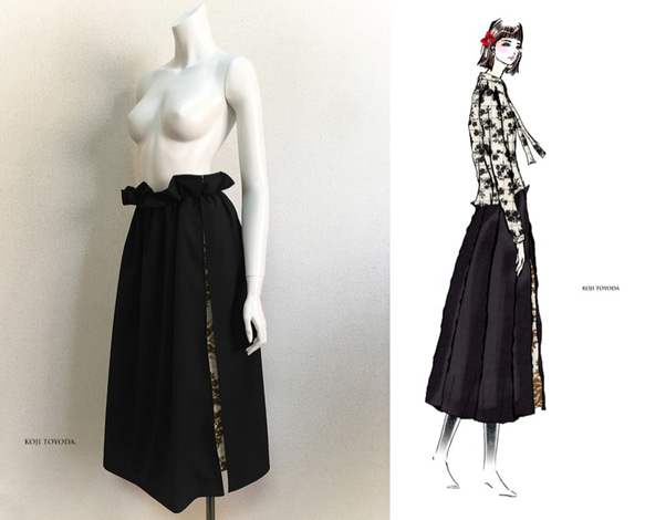 1点もの・デザイン画付き】ハイウエストゴブラン織りボックスプリーツ  