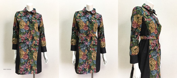 【1点もの・デザイン画付き】岡山産デニム＋ゴブラン織り切り替えシャツ型コートワンピース（KOJI TOYODA） 4枚目の画像