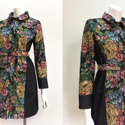 【1点もの・デザイン画付き】岡山産デニム＋ゴブラン織り切り替えシャツ型コートワンピース（KOJI TOYODA） 5枚目の画像
