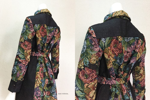【1点もの・デザイン画付き】岡山産デニム＋ゴブラン織り切り替えシャツ型コートワンピース（KOJI TOYODA） 6枚目の画像