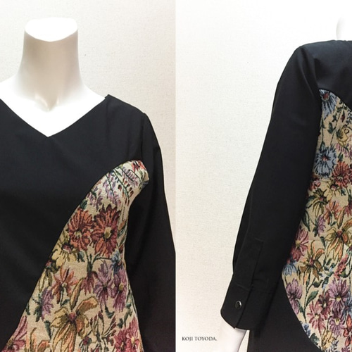 1点もの・デザイン画付き】ゴブラン織り湾曲切り替えワンピース 