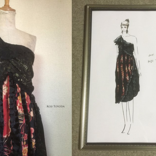 1点もの・デザイン画付き】ワンショルダー和柄ストライプ切替