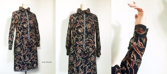 【1点もの・デザイン画付き】ゴブラン織り黒紺ワンピース（KOJI TOYODA） 4枚目の画像