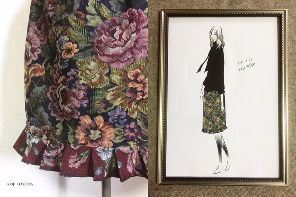 【1点もの・デザイン画付き】ゴブラン織り裾フリルスカート（KOJI TOYODA） 2枚目の画像