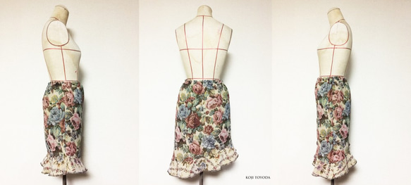 【1点もの・デザイン画付き】ゴブラン織りアシメトリーフリルスカート（KOJI TOYODA） 3枚目の画像