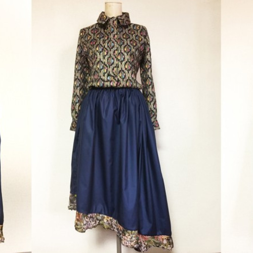 1点もの・デザイン画付き】ゴブラン織りフリル付きアシメトリーロング  