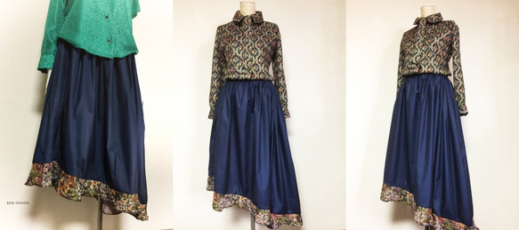【1点もの・デザイン画付き】ゴブラン織りフリル付きアシメトリーロングスカート（KOJI TOYODA） 3枚目の画像