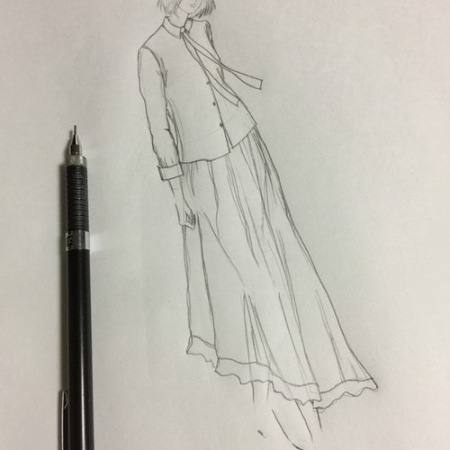 1点もの・デザイン画付き】ゴブラン織りフリル付きアシメトリーロング  