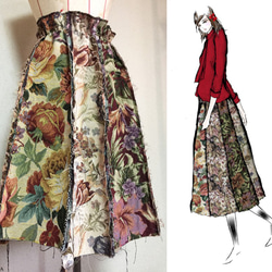 【1点もの・デザイン画付き】ゴブラン織り解れフレアースカート（KOJI TOYODA） 1枚目の画像