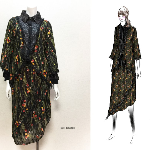 1点もの・デザイン画付き】和柄カーディガン＆スカートのセット（KOJI 