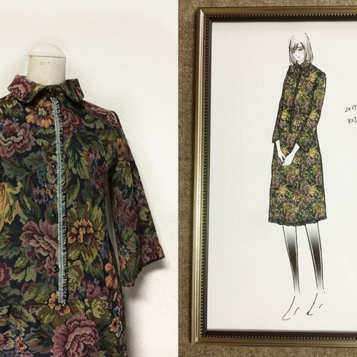 1点もの・デザイン画付き】ゴブラン織りラッパスリーブワンピース 