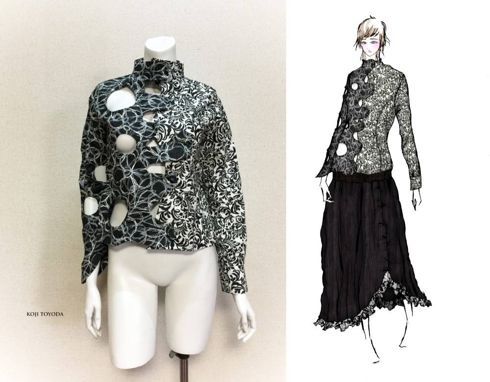 【1点もの・デザイン画付き】アシメトリ湾曲ドット開きブラウス （KOJI TOYODA）