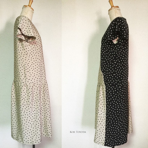 1点もの・デザイン画付き】湾曲ドット左右柄違いワンピース（KOJI  