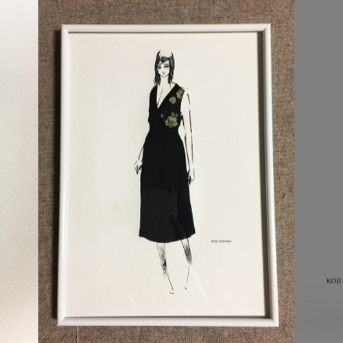 1点もの・デザイン画付き】ベルト付き着物襟ロング和柄ワンピース  