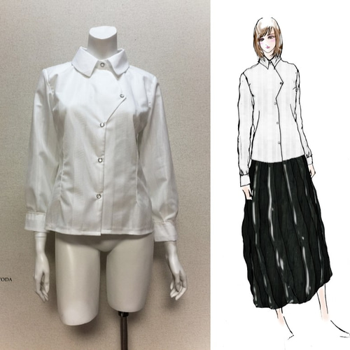 1点もの・デザイン画付き】アシメトリーホワイトブラウス（KOJI TOYODA  